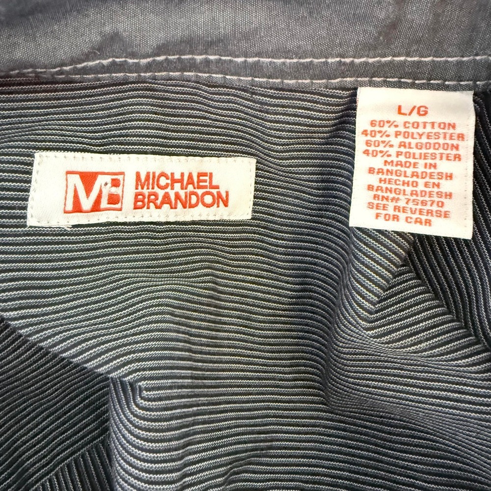 Michael Brandon Button Down Shirt Mens Large Grey Pinstripe Long Sleeve Workwear - Picture 4 of 8